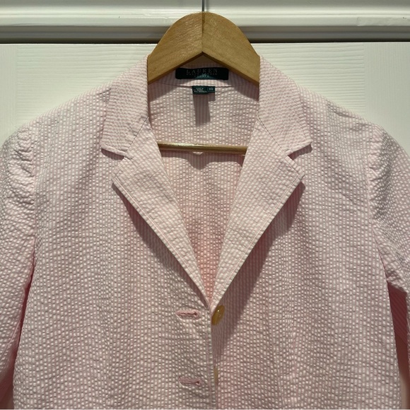 Vtg Lauren Ralph Lauren Blazer Women’s Small Petite Pink Seersucker Stretch - Picture 3 of 8
